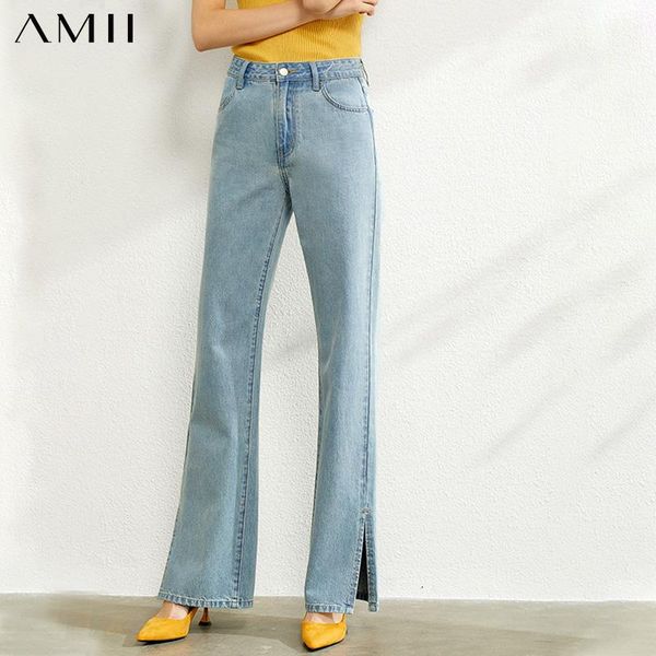 

women's jeans amii minimalism women autumn high waist light blue fashion causal straight female 12030046