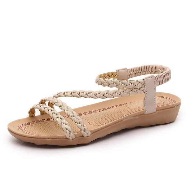 

sandals weave belt women comfortable flat summer shoes concise ladies beach size 36-42 xkd4033, Black