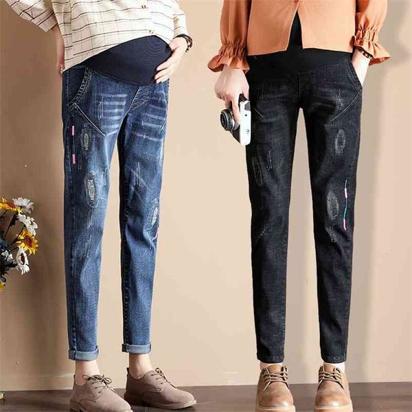 

maternity pants pregnancy clothes spring autumn jeans for pregnant women casual cotton belly elastic denim trousers 210622, White