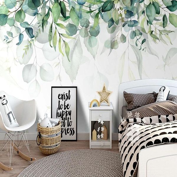 

wallpapers custom mural wallpaper 3d hand painted watercolor ins leaves vines fresco living room tv sofa bedroom background wall decor 3 d