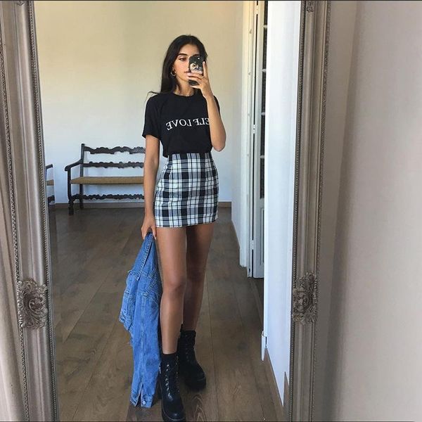 

skirts vintage black plaid mini skirt women fashion high waist office lady party side zipper mujer 2021 clothing
