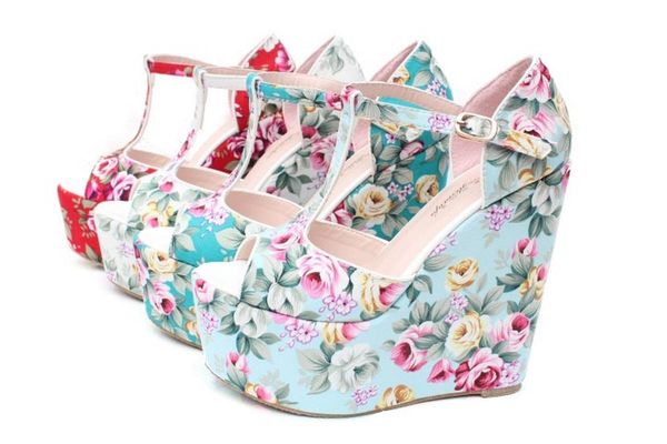 

sandals summer style ultra-high slope with 15cm ethnic flower bohemian thick-soled increased fashion women's open toe, Black