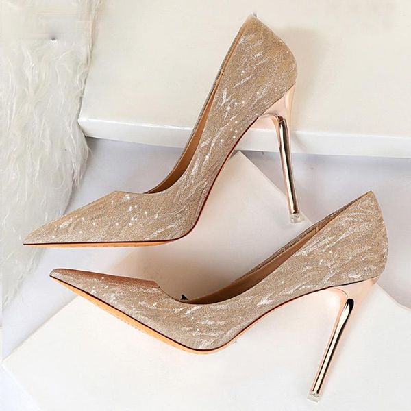 

dress shoes women pumps high heels pointed toe female glitter woman wedding gold silver femme, Black