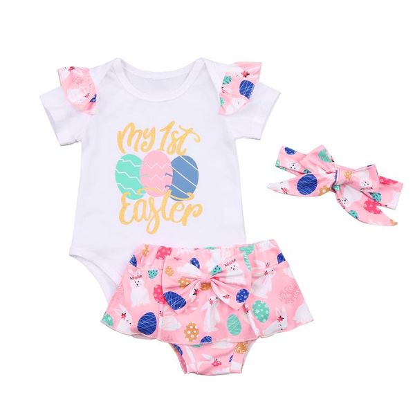 

ma&baby 0-18m newborn infant baby girls my 1st easter clothes set cute egg print romper bow shorts outfits, White