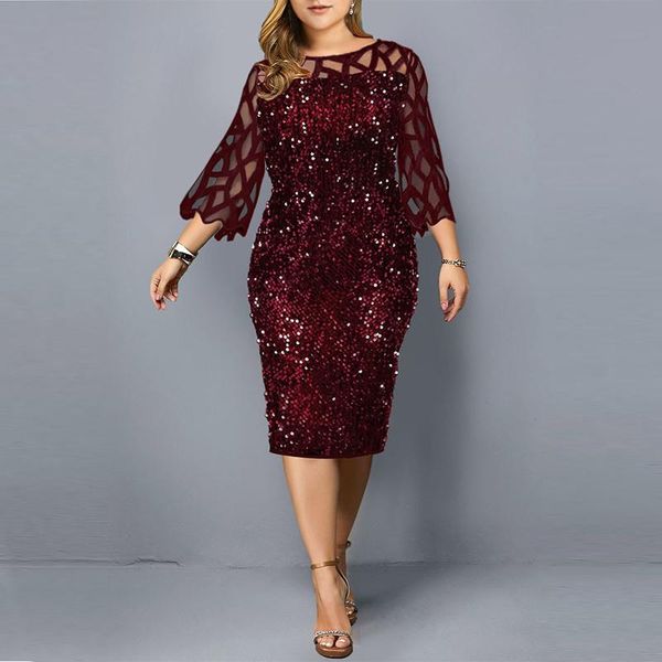 

plus size dresses party dress women's summer elegant sequin mesh women casual wine red ladies wedding evening club outfits, Black