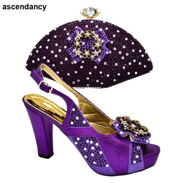 

dress shoes decorated with rhinestone nigerian wedding and bag set women high heel party african, Black