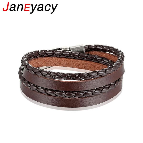

link, chain janeyacy fashion brands bracelets women's 2021 casual leather men's charm vintage multilayer bracele pulseira hombres, Black