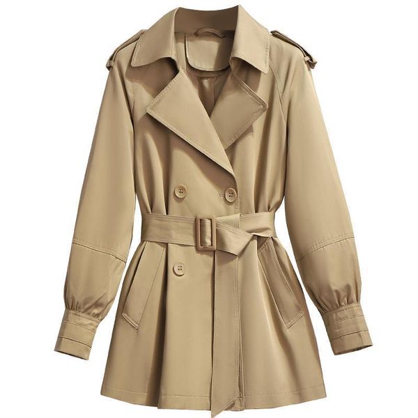 

women's trench coats 2021 spring autumn windbreaker women jacket pocket double breasted jackets mid long female all-match coat r1582, Tan;black