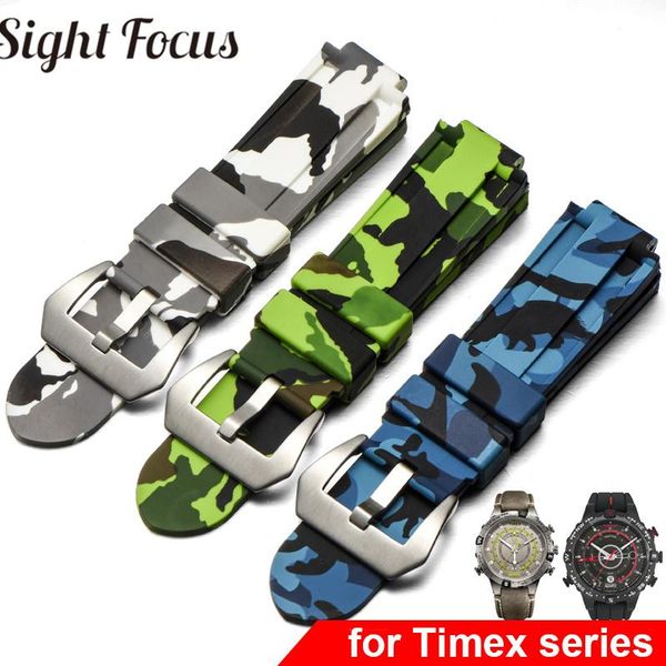 

watch bands 24x16mm camouflage rubber for timex high tide t2n720 t49859 replacement straps men wristband bracelet reloj hombre, Black;brown