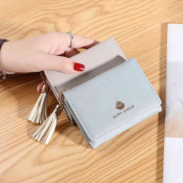 

1pc cute women wallet leather card holder mini short tassel small coin purse female ladies case, Red;black
