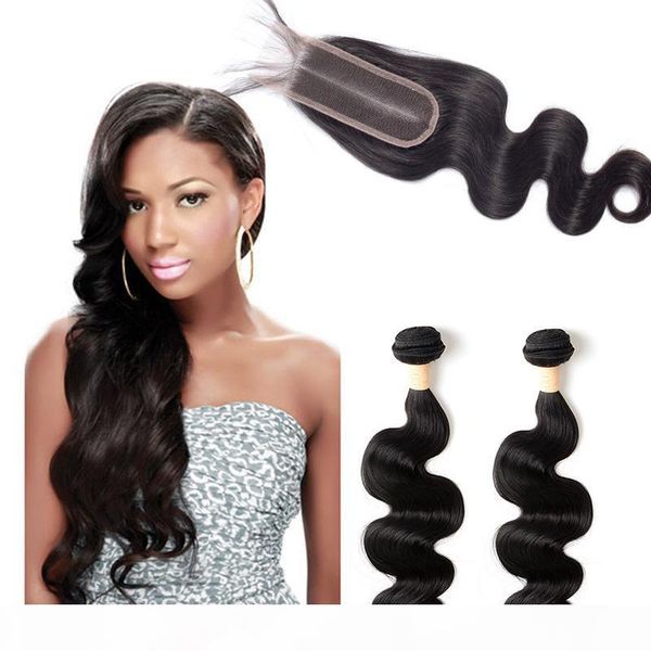 

brazilian virgin hair 2 bundles with 2x6 lace closure 3 pieces lot body wave bundles with 2 by 6 closure human hair products, Black;brown