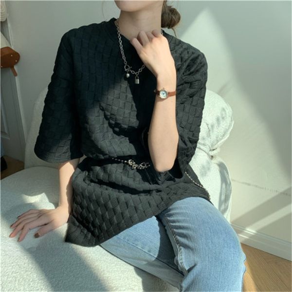 

the neck sweater short sleeve women's shirt fashion liggle solid design t summer 2021 new casual loose ladies zshp, White