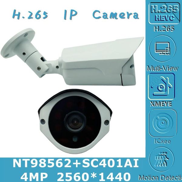 

cameras 4mp h.265 ip outdoor metal camera 6 array leds nt98562+sc401ai 2560*1440 ip66 onvif xmeye irc motion detection radiator