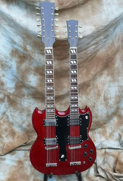 

factory store wine red double neck 12 & 6 strings double neck led zeppeli page black aged relic eds 1275 sg electric guitar