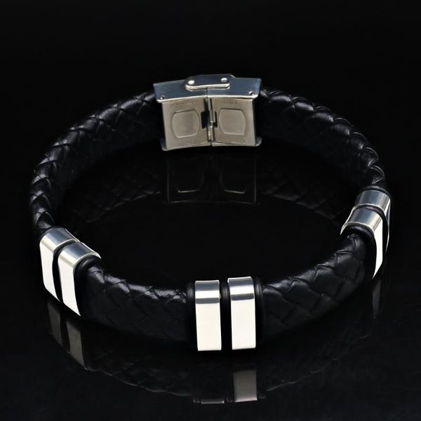 

charm bracelets 2021 fashion jewelry vintage handwork weave wide pu leather bracelet men simple stainless steel bangles, Golden;silver