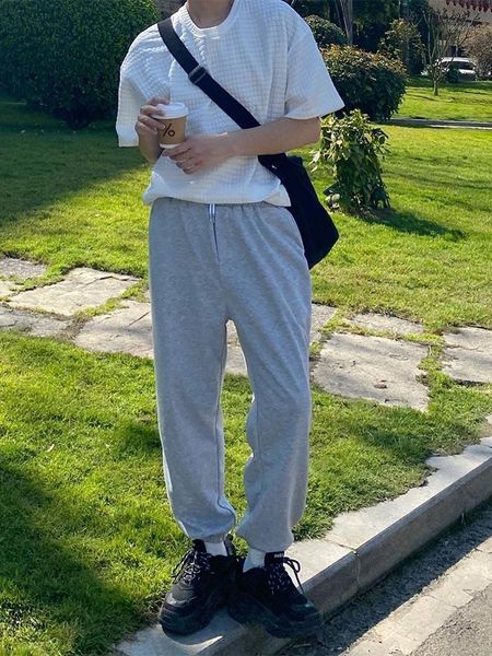 

men's pants 2021 casual nine-point sports simple drawstring all-match trousers loose trend, Black