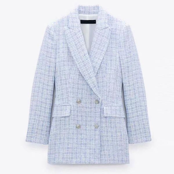 

women's suits & blazers zaaho 2021 spring autumn women vintage plaid tweed blazer coat chic button office lady suit jacket casual outwe, White;black