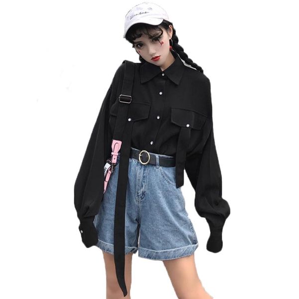 

women's blouses & shirts women black retro loose long sleeve shirt female spring summer wild student, White