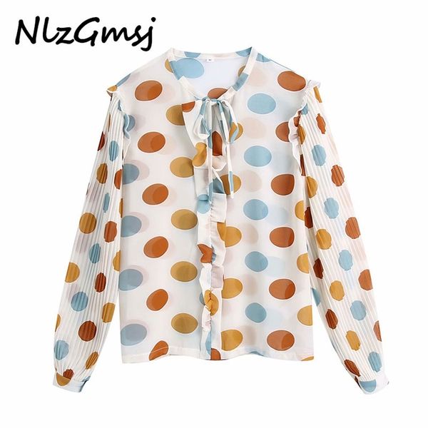 

blouse women spring fashion o neck printing drawstring long sleeve elegant loose women's shirt 210628, White