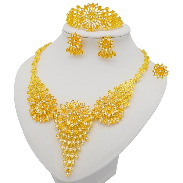 

earrings & necklace 2021 dubai gold color jewelry sets for women big african set italian bridal jewellery wedding accessories, Silver