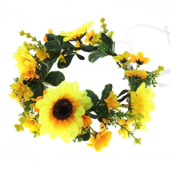 

daisy flower girl's headwear women hair accessories sun flower wreath crown headband hat decoration adjustable floral qylxkm
