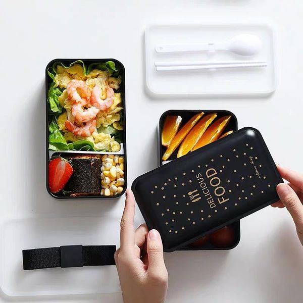 

dinnerware sets portable rectangular lunch box double plastic health material bento 1200ml microwave tableware storage container 1.2l