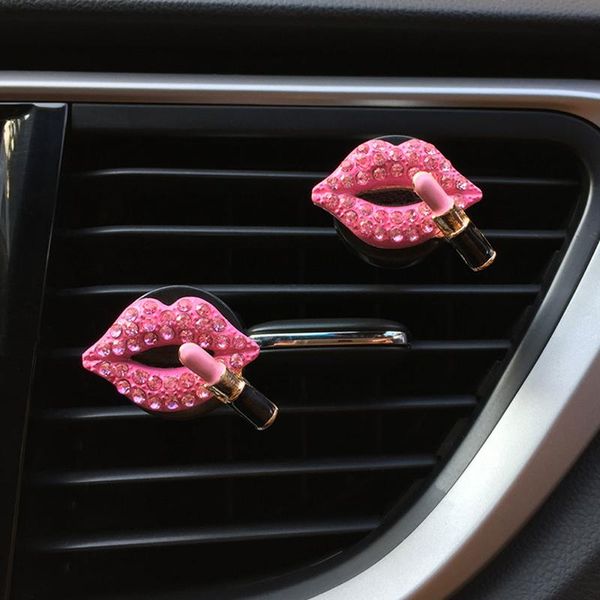 

interior decorations car perfume clip creative diamond red lips air outlet