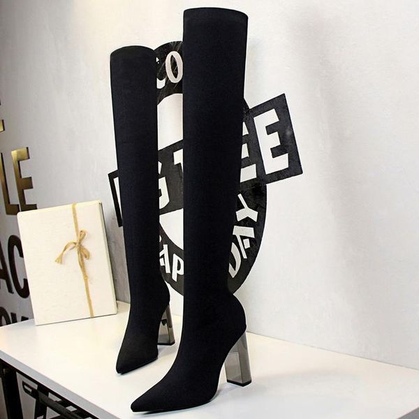 

boots shoes women over-the-knee metal heel autumn winter thigh high long plus size 43, Black