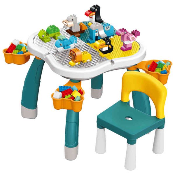 

oudk children large particles block toys multi function plum blossom shape building blocks study legoed table