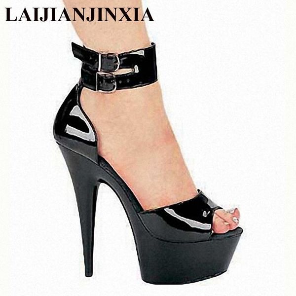 

laijianjinxia 2021 classics ankle strap 15cm high heel platforms pole dance shoes star / model shoes sandals wedding h-027, Black