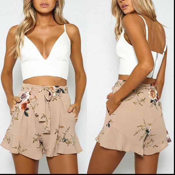 

women vintage floral shorts summer casual bow lady beach high waist short trousers drop shipping good quality, White;black