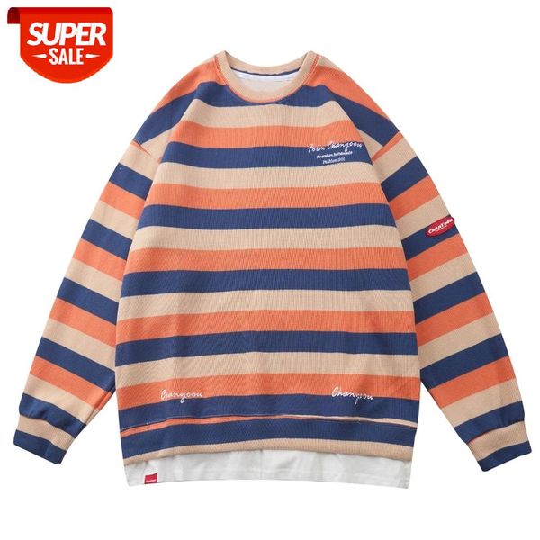 

2020SS Hip Hop Streetwear Hoodie Sweatshirt Mens Patchwork Stripe Harajuku Hoodie Winter Long Sleeve Pullover Tops Cotton Orange #gL2E, Black