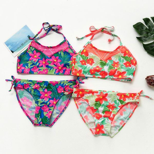 

one-piece suits teenager girls swimwear 5~15y lace style children kid bikini set beach wear