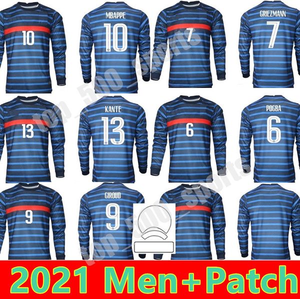 

2021 home away long sleeve france soccer jerseys 21 22 benzema mbappe griezmann mens jersey uniforms pogba ndombele kante men football shirt, Black;yellow