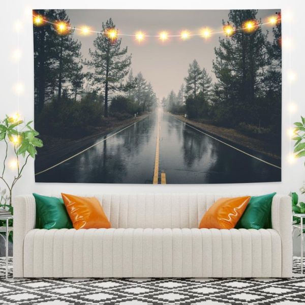 Tapestry Highway And Trees Landscape Tapestry Vintage Exotic Summer Plant Nature Frame for Bedroom Pography Wall Decor