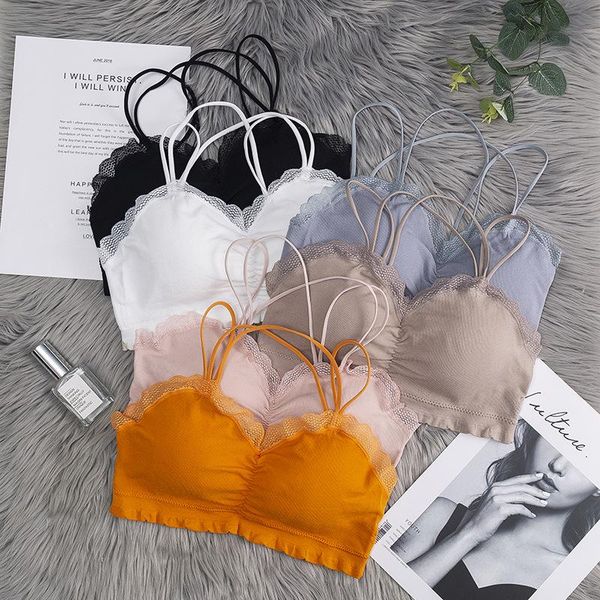 

bras seamless lace thread beautiful back wrap chest tube wire camisole women bra, Red;black