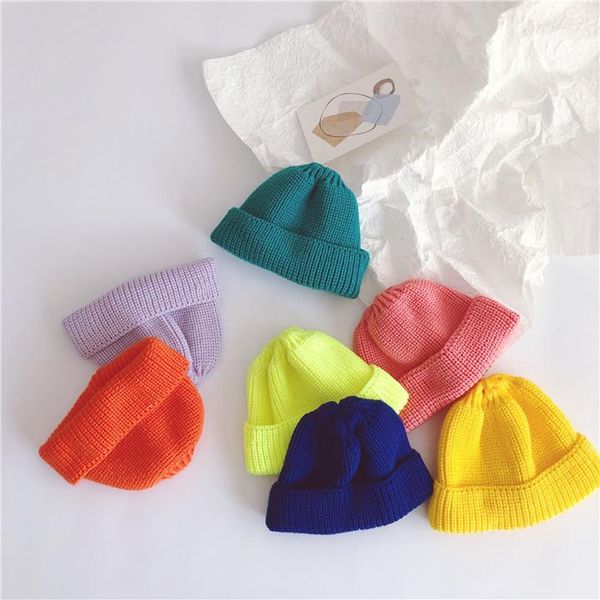 

beanies cute winter hat for kids elastic candy color knitted bonnet girls keep warm skullies red hats children bady caps