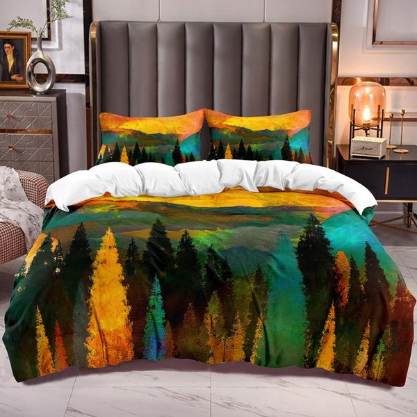 

bedding sets sunset painting pattern duvet cover for kids teens adults withzipper closure and corner ties sun forest print comforter
