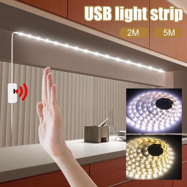 

5v usb kitchen cabinet light tape hand sweep sensor led strip light flexible wireless pir led night lights for bedroom closet