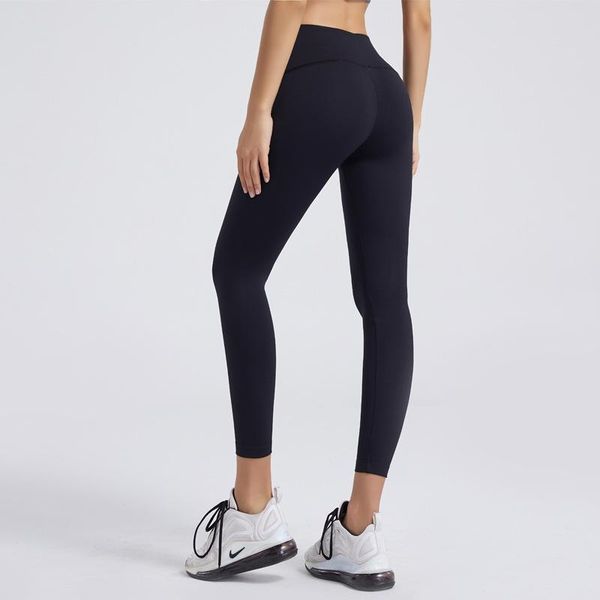 

women's leggings 2021 hip-lifting pants high waist slimming running sports fitness peach colored nine point legging female, Black