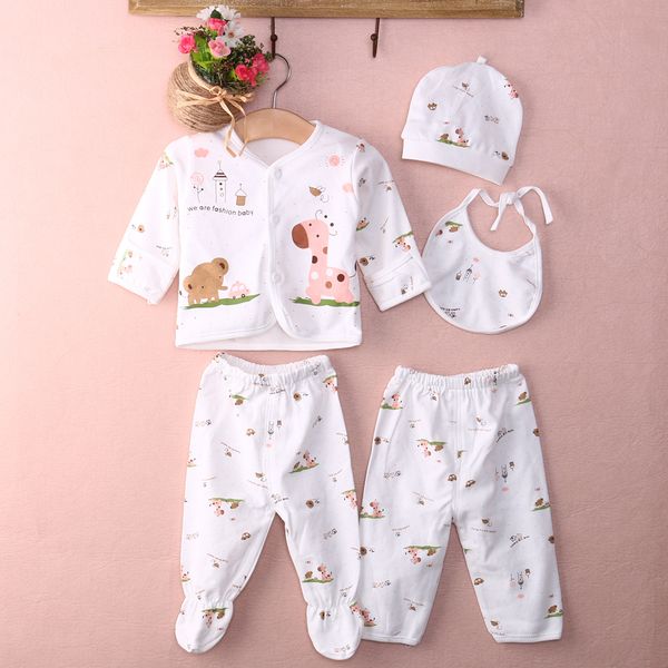 

0-3m newborn baby clothes underwear animal print shirt and pants 2pcs boys girls cotton soft, White