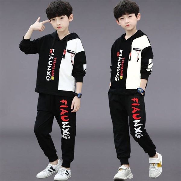

children's boys clothing 2021 new autumn korean version fashion handsome loose casual boys' sweater two-piece set, Black;white