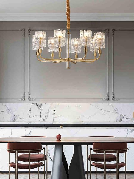 

pendant lamps all copper ice cube chandelier post-modern light luxury living room dining creative atmosphere home glass crystal headlight