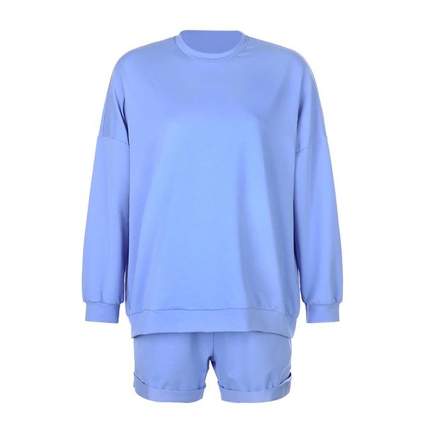 

solid color two piece set women outfits spring autumn long sleeve pullover crop shorts casual 2 piece set women tracksuit, Gray