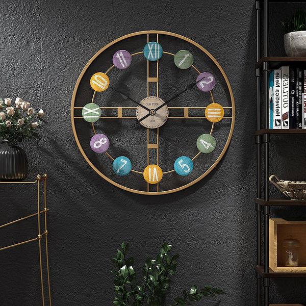 

living room decoration clocks creative wall clock punching wall hanging metal clock