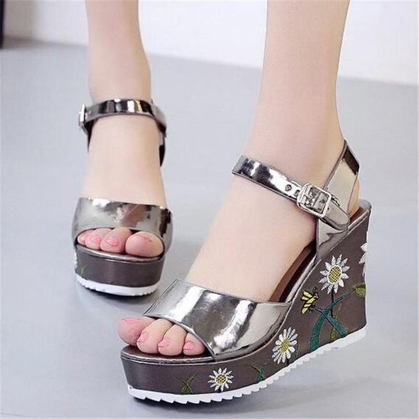 

sandals high heel platform fish mouth womens summer fashion women's shoes thin line wedges women sandalias, Black