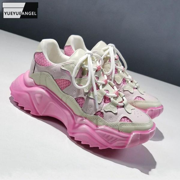 

2021 new designer patchwork breathable mesh genuine leather platform shoes women casual sneakers fashion lace up wedges shoes, Black