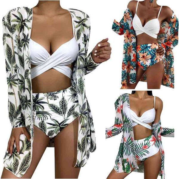 

women's fashion printing bikini summer swimsuit suit three piece mesh split swimsuit beach suit for women 210621, White;black