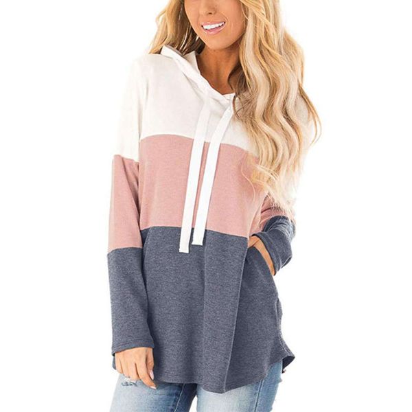 

designer color 2020 pocket fashion women three autumn and winter contrast splicing long sleeve hooded t-shirt hoodies sweatshirts set sport, Black
