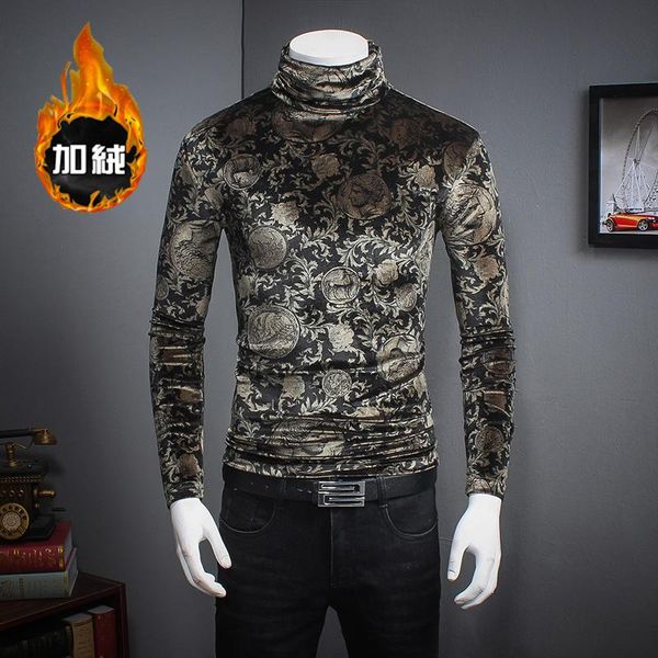 

men's t-shirts european style creative print gold velvet luxury long sleeve t shirt autumn&winter 2021 quality thick warm men m-5xl, White;black